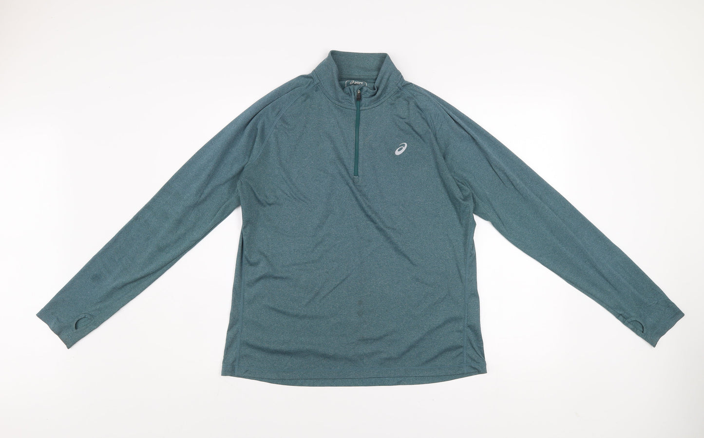 Asics Mens Green Long Sleeve 1/2 Zip Running Sweatshirt Size L