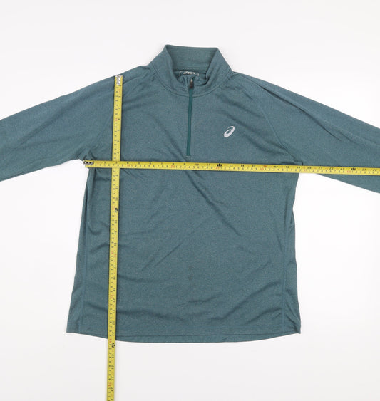 Asics Mens Green Long Sleeve 1/2 Zip Running Sweatshirt Size L