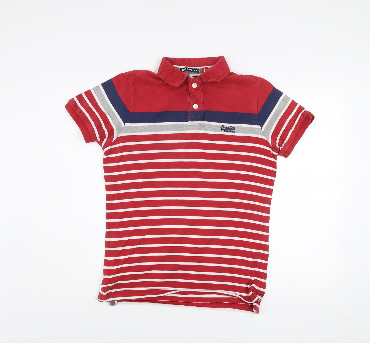 Superdry Men's Red Striped Polo Shirt Size L 100% Cotton Casual