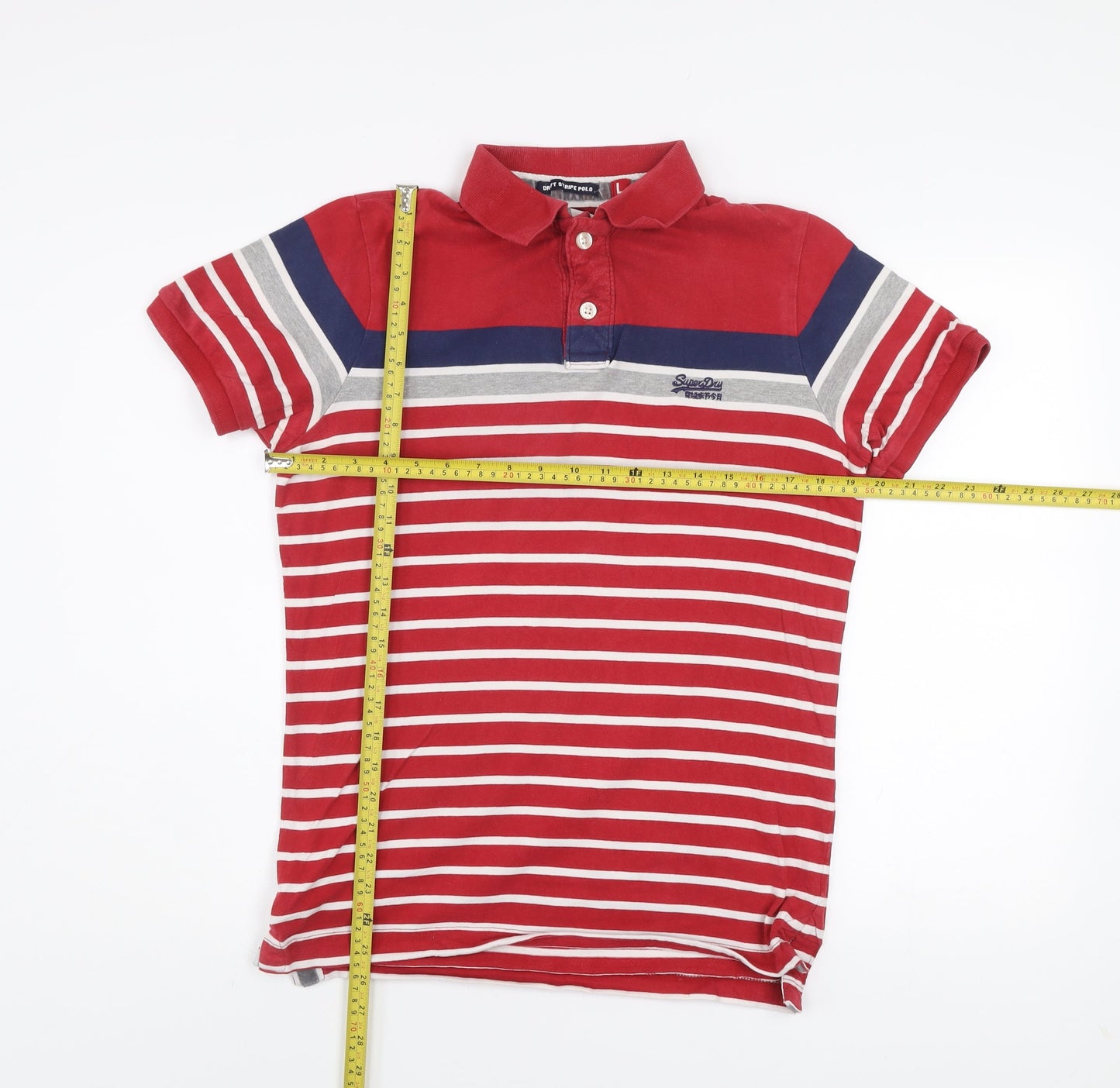 Superdry Men's Red Striped Polo Shirt Size L 100% Cotton Casual