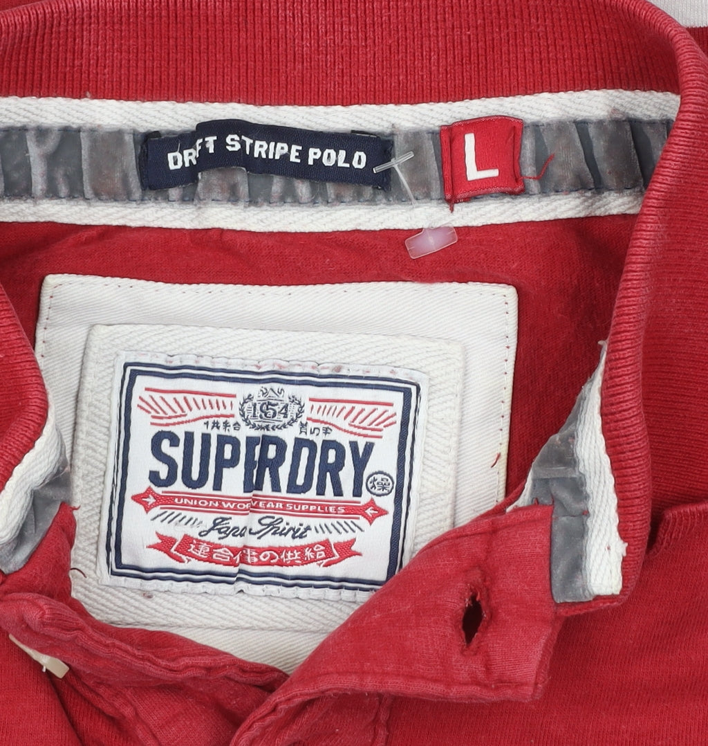 Superdry Men's Red Striped Polo Shirt Size L 100% Cotton Casual