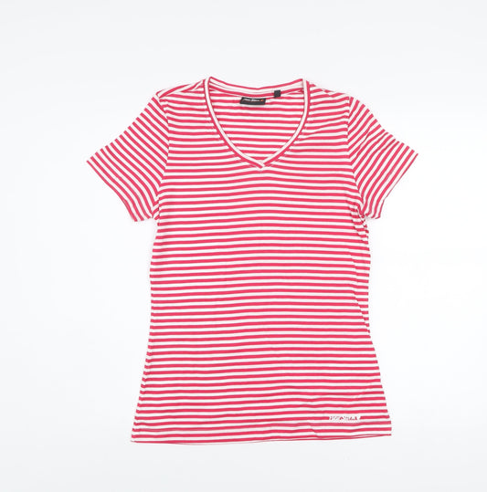 Peter Storm Women Red Striped Cotton V-Neck T-Shirt Size 10