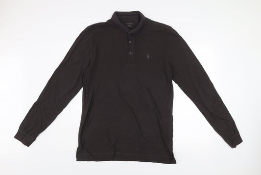 AllSaints Men's Black Long Sleeve Cotton Polo Shirt Medium