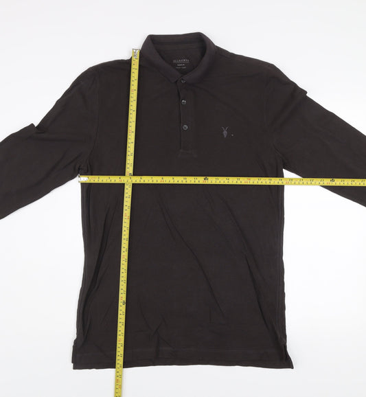 AllSaints Men's Black Long Sleeve Cotton Polo Shirt Medium