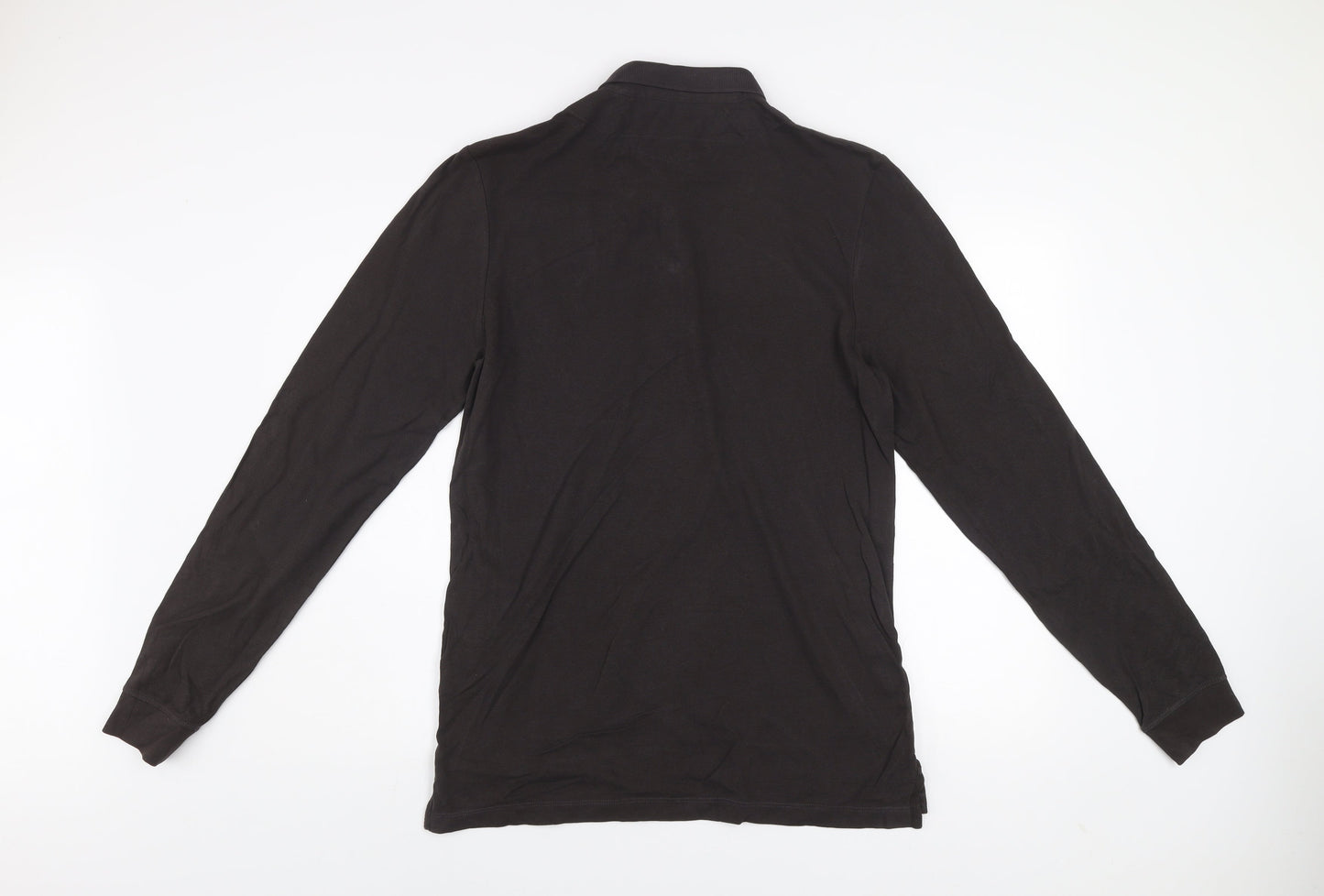 AllSaints Men's Black Long Sleeve Cotton Polo Shirt Medium