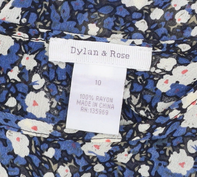 Dylan & Rose Women's Blue Floral Rayon Tunic Blouse Size 10
