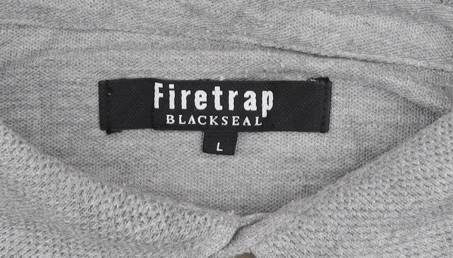 Firetrap Blackseal Men's Grey Polo Shirt Size L Short Sleeve Casual