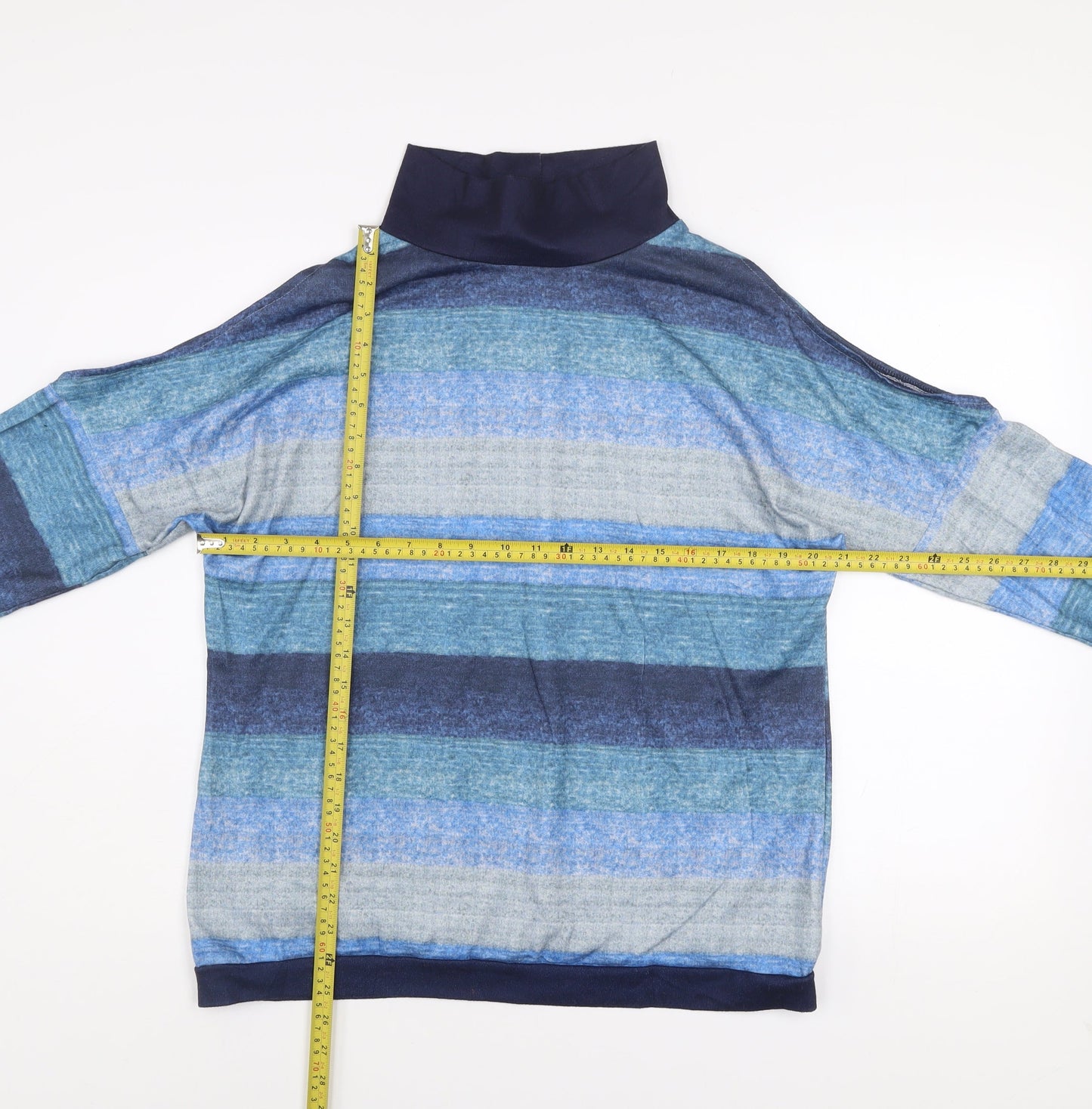 Yoins Women Blue Striped Roll Neck Long Sleeve Pullover Jumper Size 18