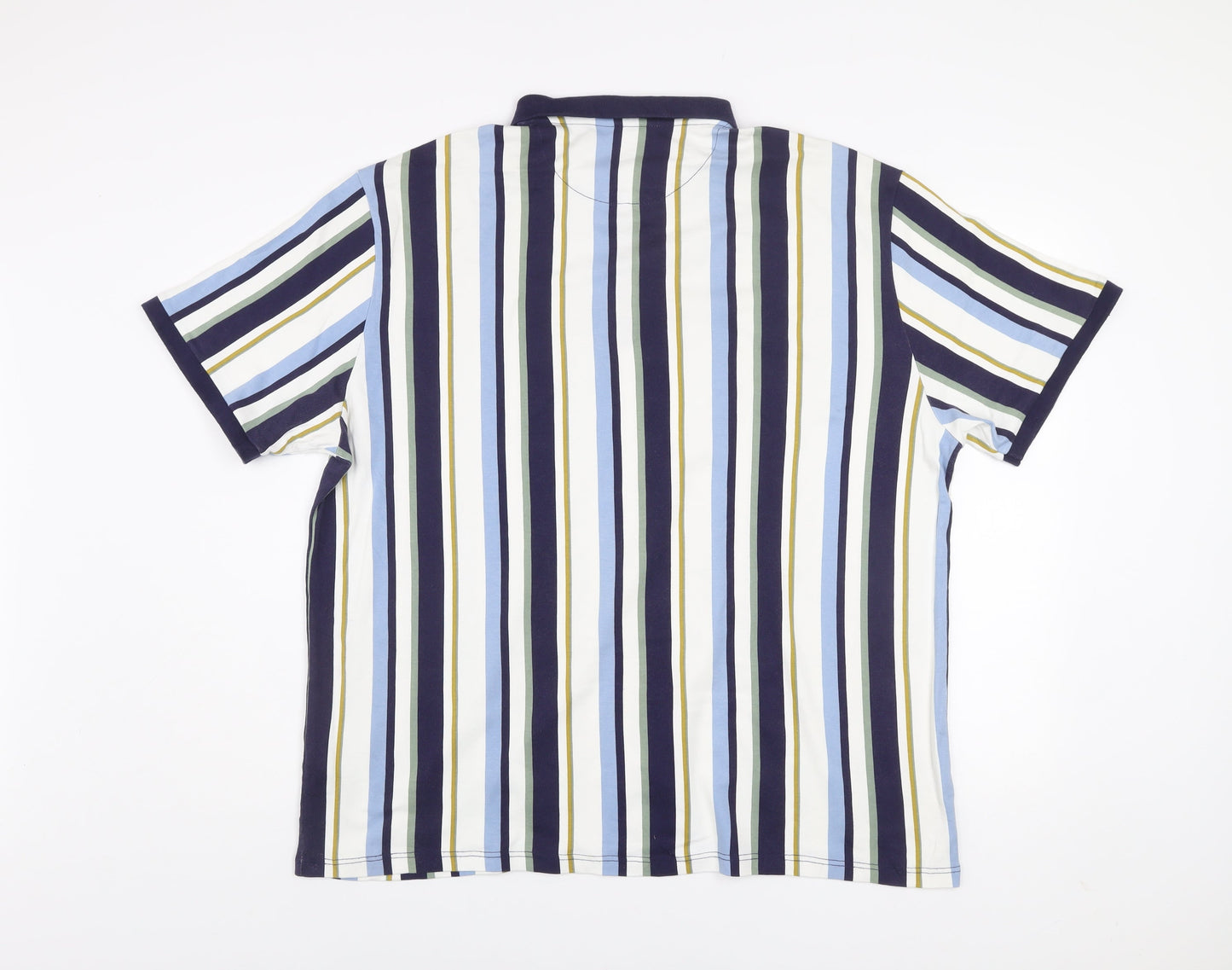Next Men's Blue Striped Short Sleeve Slim Fit Zip Polo Shirt 3XL