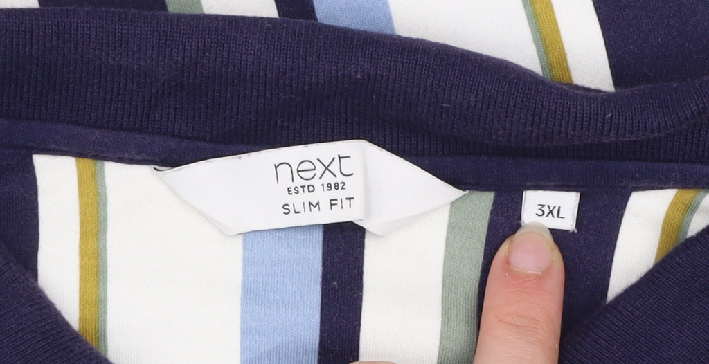 Next Men's Blue Striped Short Sleeve Slim Fit Zip Polo Shirt 3XL