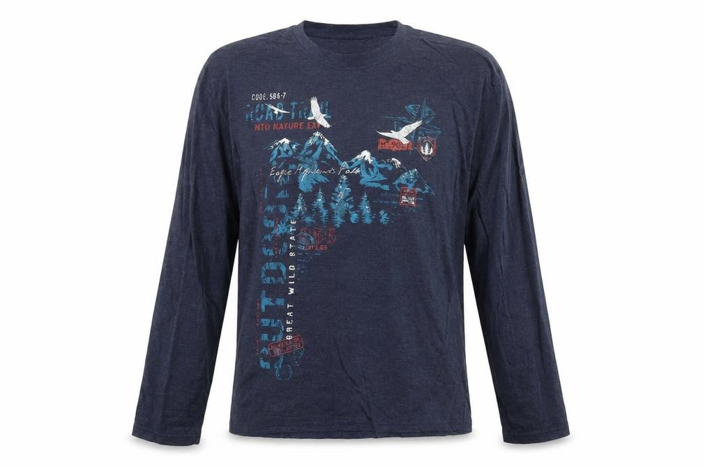Atlas For Men Navy Blue Long Sleeve Graphic Cotton Blend T-Shirt XL