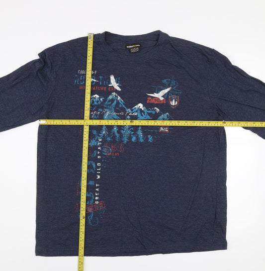 Atlas For Men Navy Blue Long Sleeve Graphic Cotton Blend T-Shirt XL