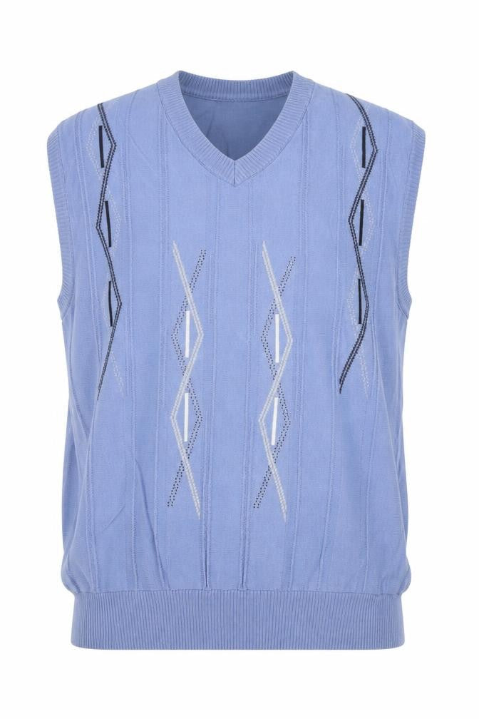 Patrick Bernard Men's Blue Geometric Knit Cotton Acrylic Sleeveless Jumper Vest XL