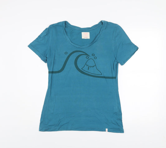 Quiksilver Women's Blue Scoop Neck Cotton Blend T-Shirt L