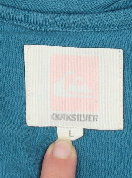 Quiksilver Women's Blue Scoop Neck Cotton Blend T-Shirt L