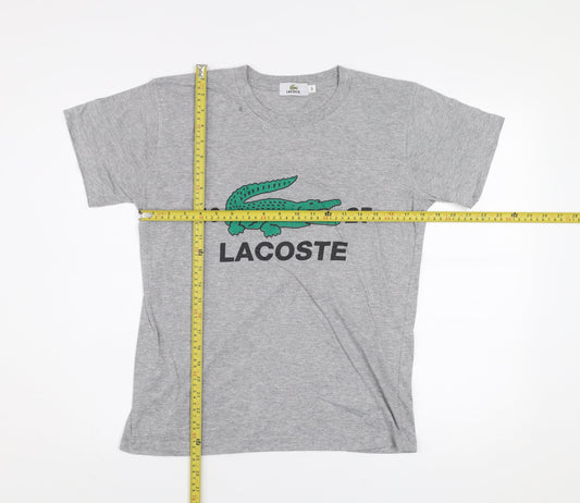 Lacoste Men's Grey Graphic Print Crew Neck Short Sleeve T-Shirt Size S