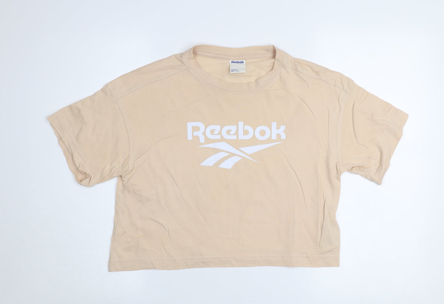 Reebok Women Beige Cropped T-Shirt S Short Sleeve Casual Top