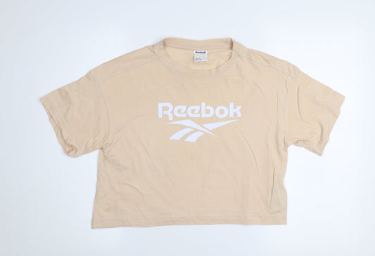 Reebok Women Beige Cropped T-Shirt S Short Sleeve Casual Top