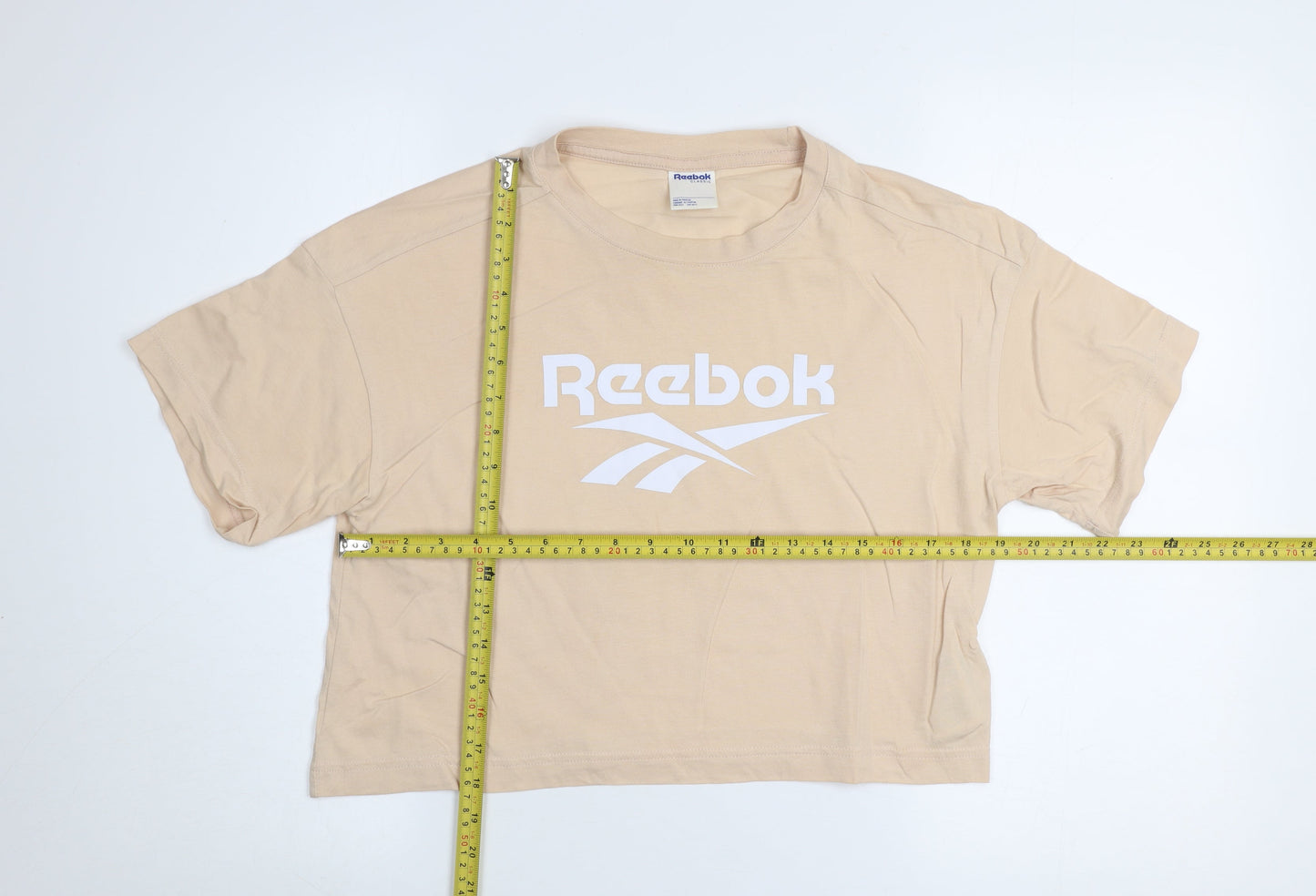 Reebok Women Beige Cropped T-Shirt S Short Sleeve Casual Top