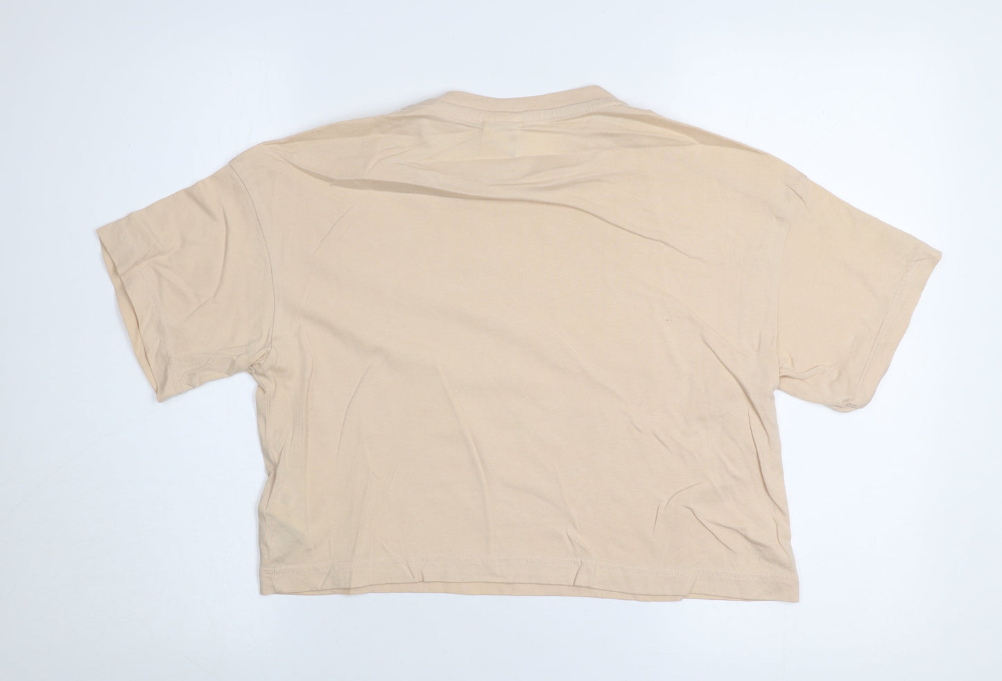 Reebok Women Beige Cropped T-Shirt S Short Sleeve Casual Top