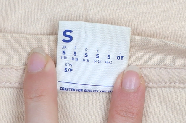 Reebok Women Beige Cropped T-Shirt S Short Sleeve Casual Top