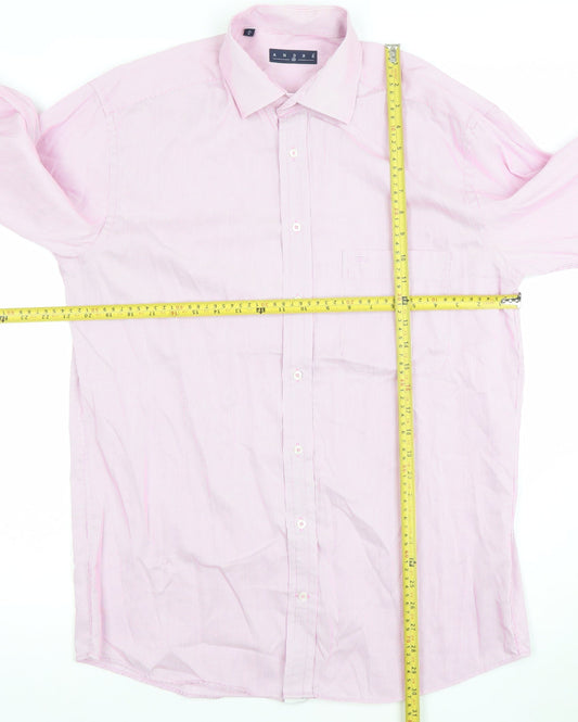 André Men’s Pink Striped Cotton Long Sleeve Button-Up Shirt Size 16 Regular