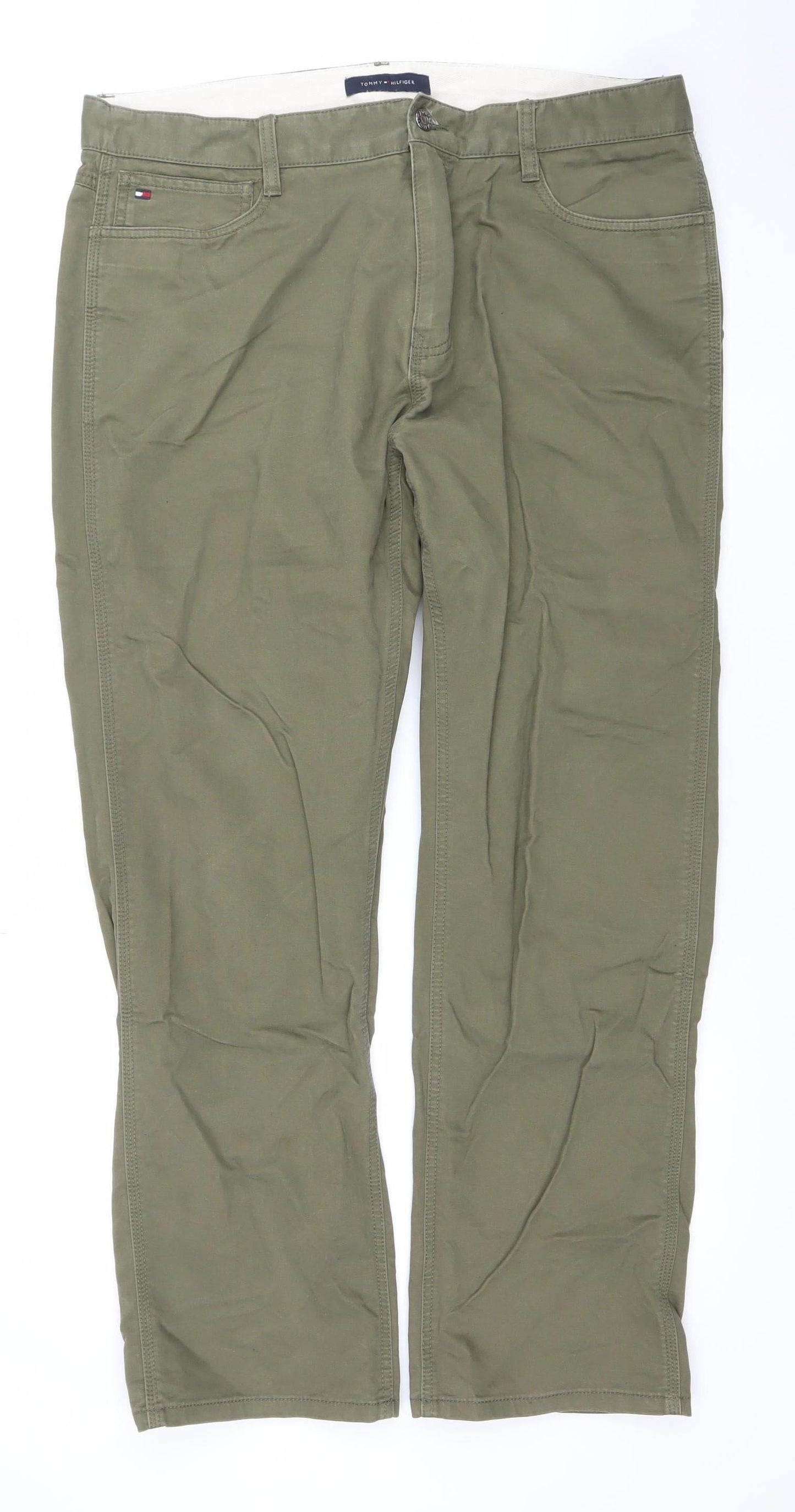 Tommy Hilfiger Men's Green Chino Trousers 36x30 Regular Fit