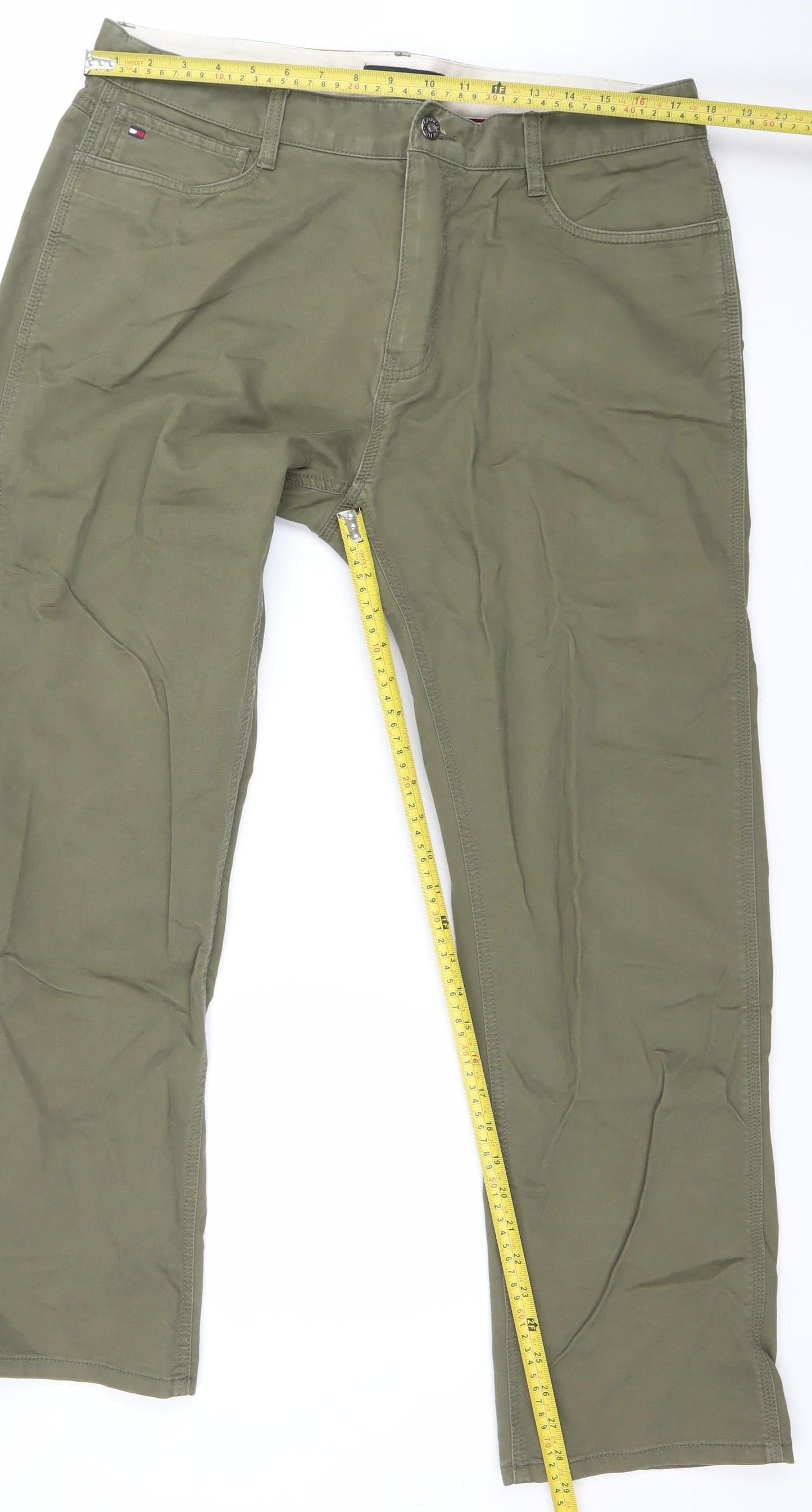Tommy Hilfiger Men's Green Chino Trousers 36x30 Regular Fit