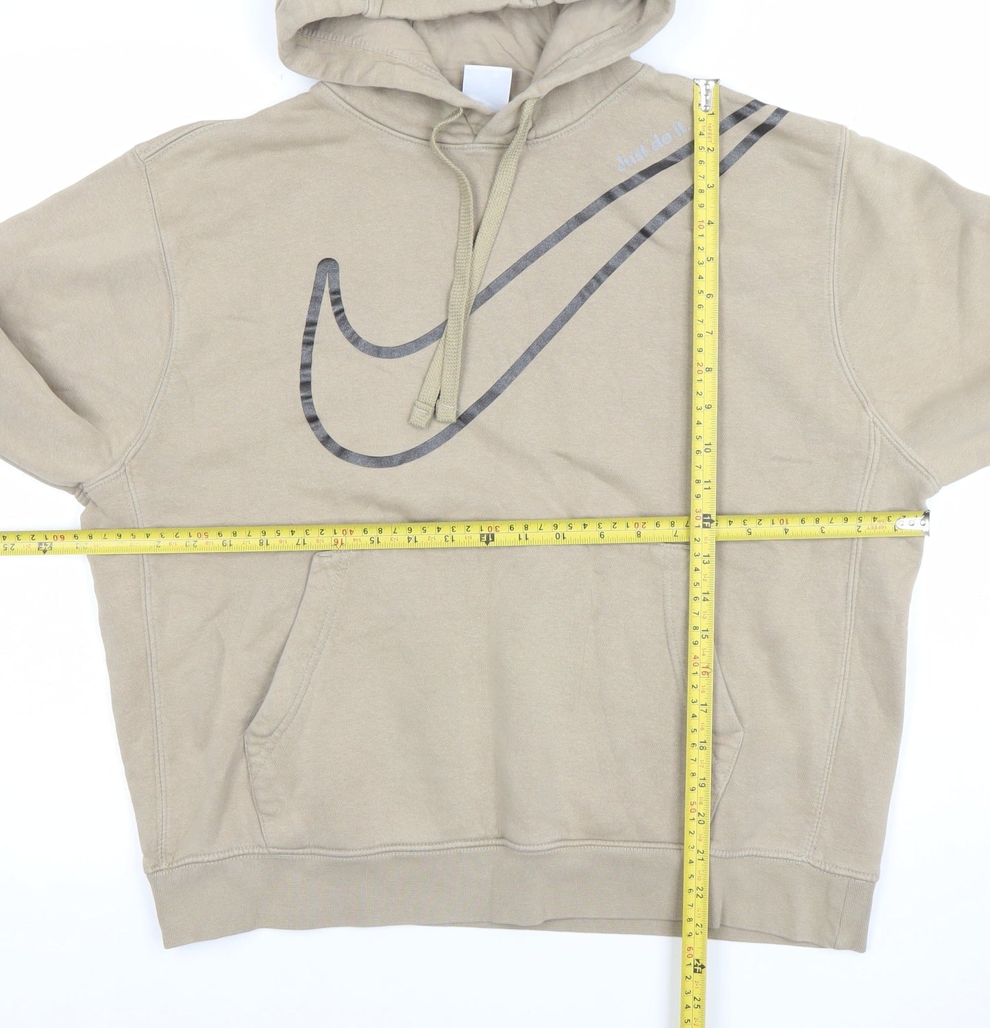 Nike Womens Beige Pullover Hoodie M Logo Print Cotton Blend