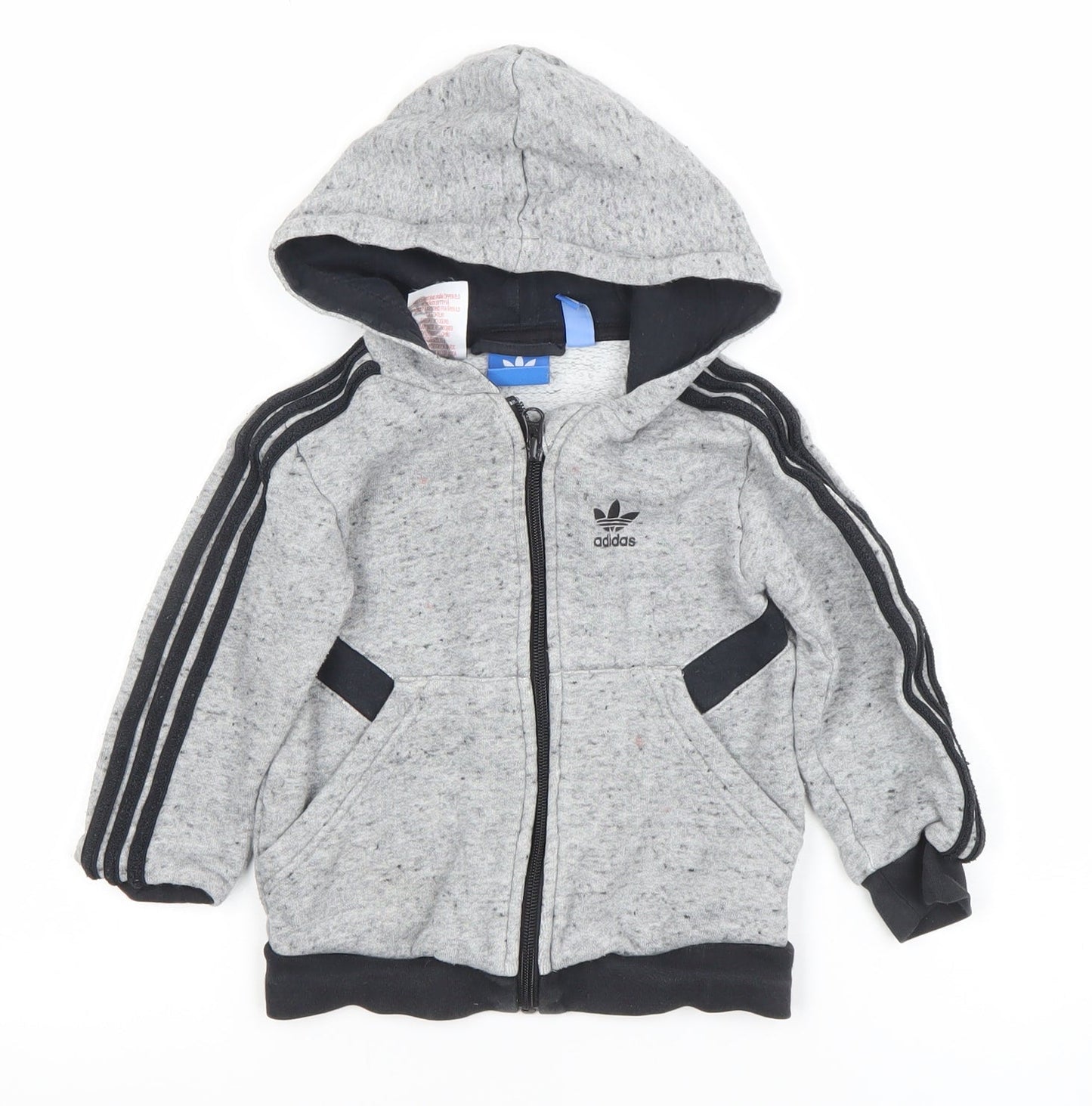 Adidas Boys Grey Full Zip Hoodie 3-4 Years Cotton Blend Logo Design