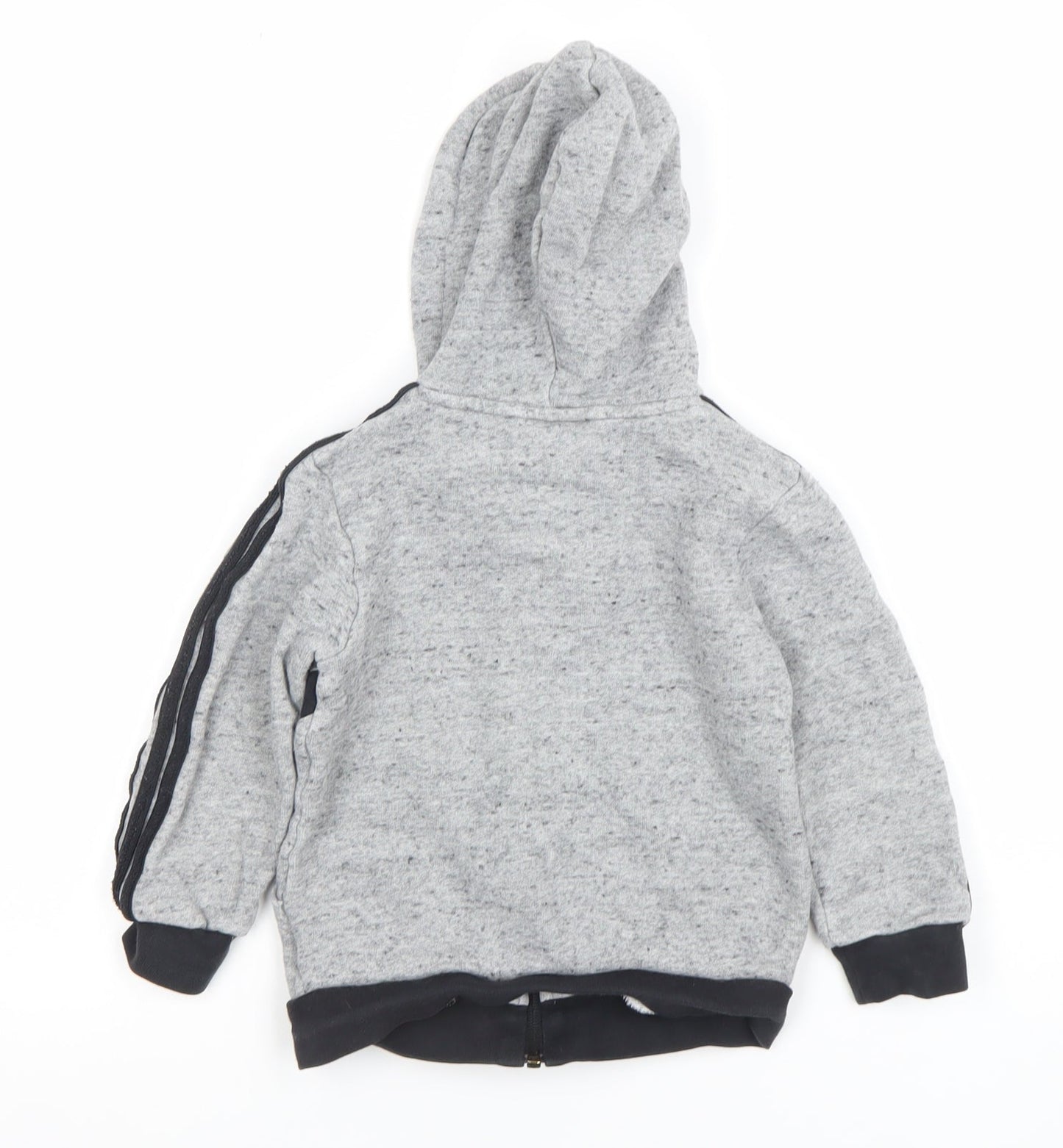 Adidas Boys Grey Full Zip Hoodie 3-4 Years Cotton Blend Logo Design