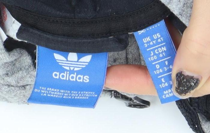 Adidas Boys Grey Full Zip Hoodie 3-4 Years Cotton Blend Logo Design