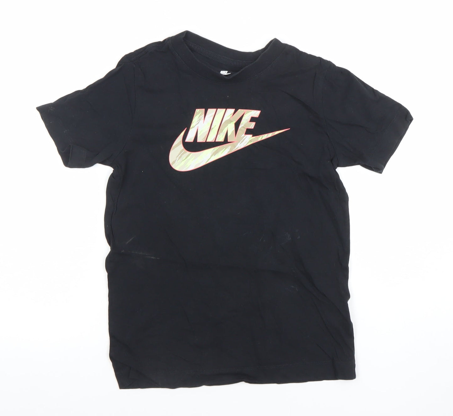 Nike Boys Black Logo Cotton T-Shirt Size S Short Sleeve Sports Tee