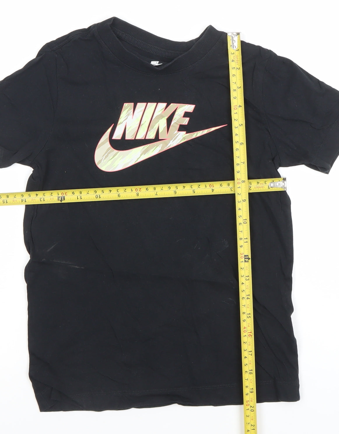 Nike Boys Black Logo Cotton T-Shirt Size S Short Sleeve Sports Tee