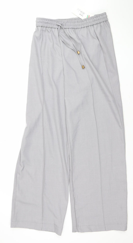 Zapara Women’s Grey Wide-Leg Elastic Waist Trousers L