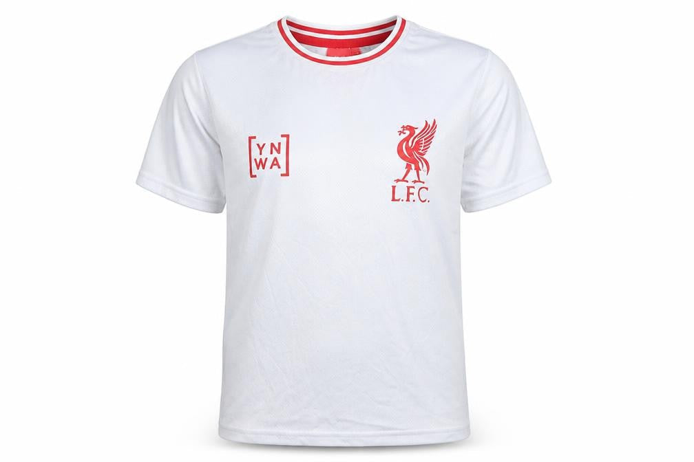 Front view of Liverpool FC boys’ white short sleeve jersey t-shirt 7-8 years
