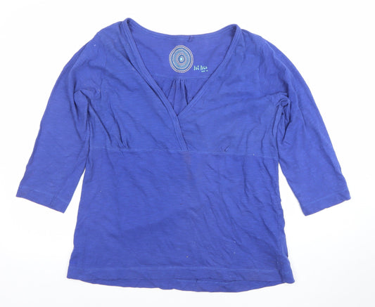Fat Face Women’s Blue 3/4 Sleeve V-Neck Jersey Cotton Top Size 16