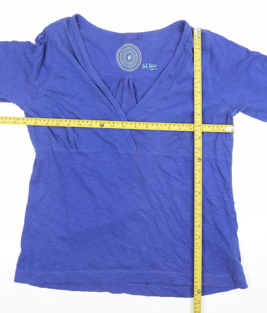 Fat Face Women’s Blue 3/4 Sleeve V-Neck Jersey Cotton Top Size 16