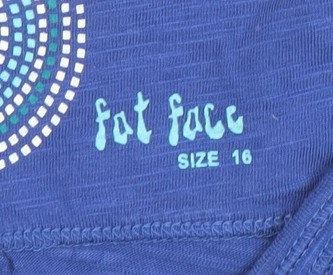 Fat Face Women’s Blue 3/4 Sleeve V-Neck Jersey Cotton Top Size 16