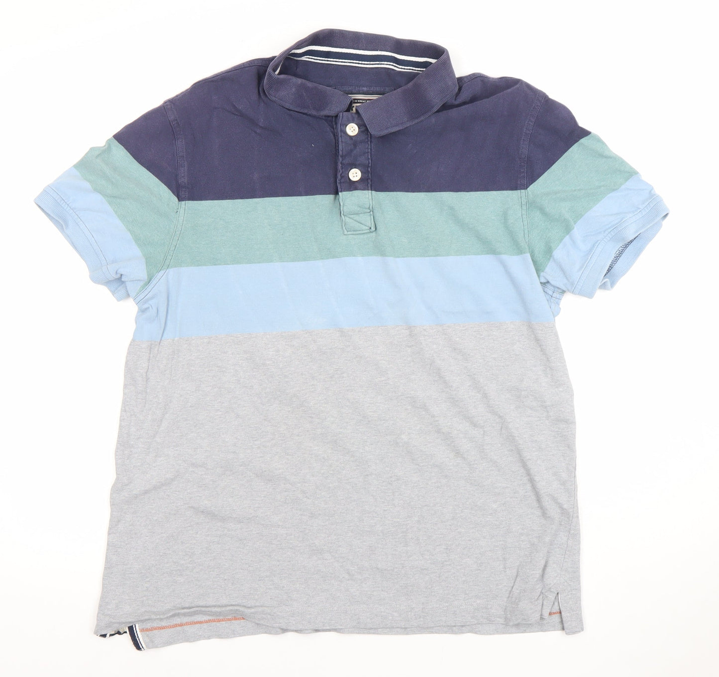 FatFace Men's Blue Multi Striped Cotton Polo Shirt XL Classic Fit