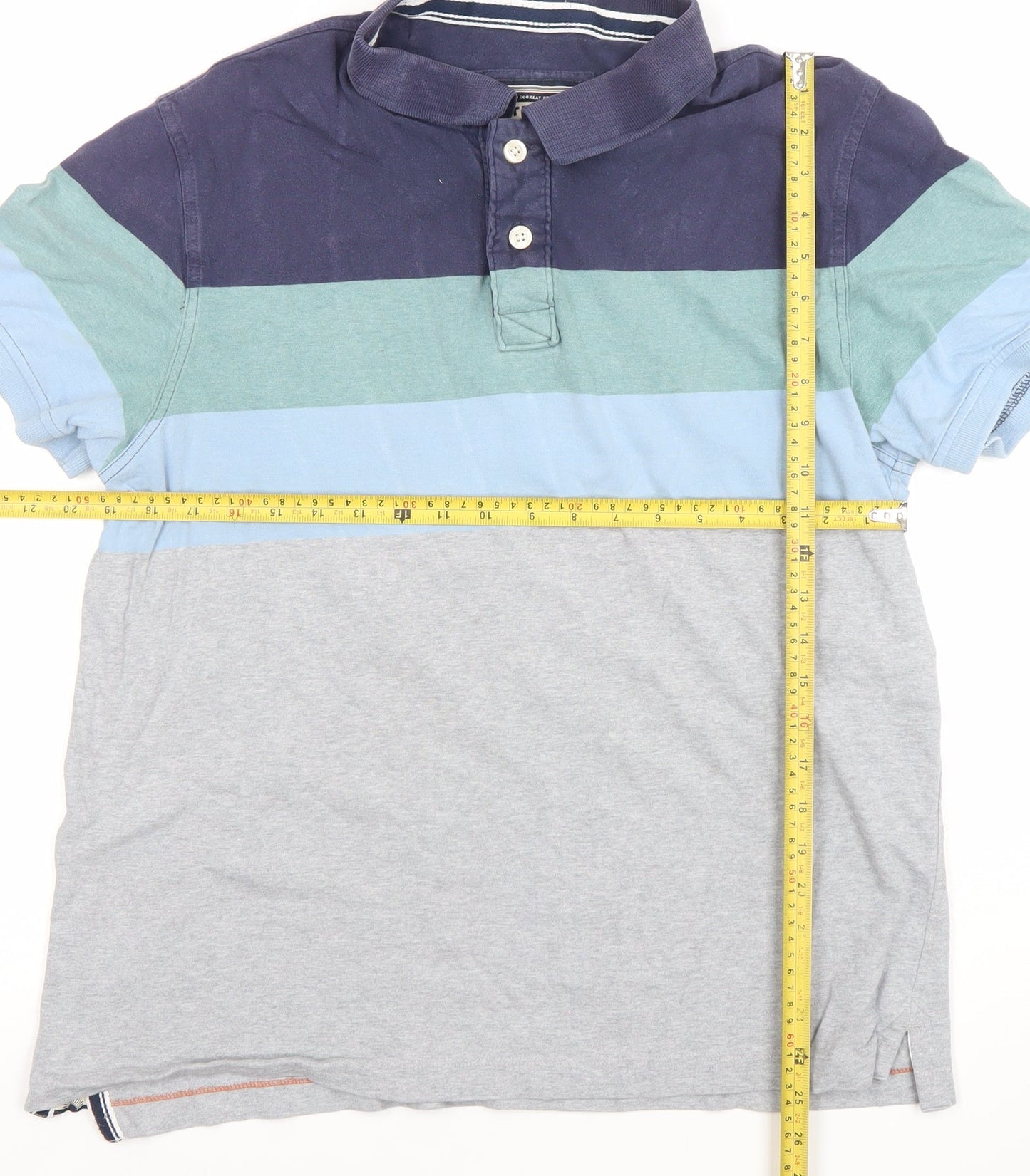 FatFace Men's Blue Multi Striped Cotton Polo Shirt XL Classic Fit