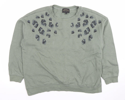 Next Women Khaki Green Beaded Leopard Print Crew Neck Sweatshirt Size L