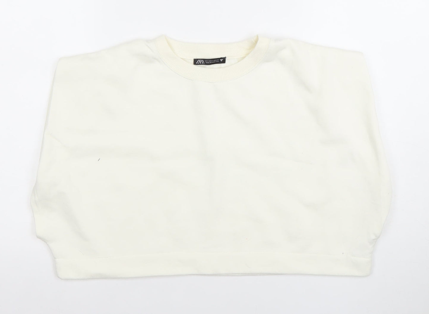 ZARA Women Ivory Cropped Cotton T-Shirt Size S Regular Fit