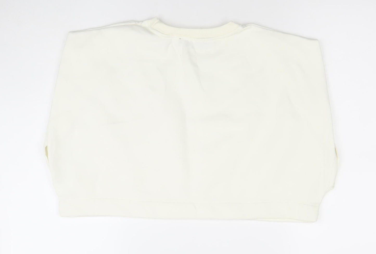ZARA Women Ivory Cropped Cotton T-Shirt Size S Regular Fit