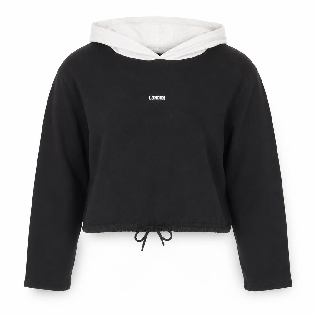 ZARA Women Black & White Cropped Hoodie London Print Size 10
