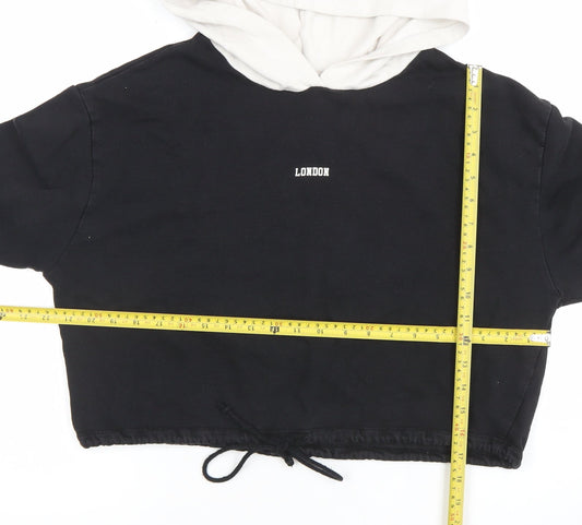 ZARA Women Black & White Cropped Hoodie London Print Size 10