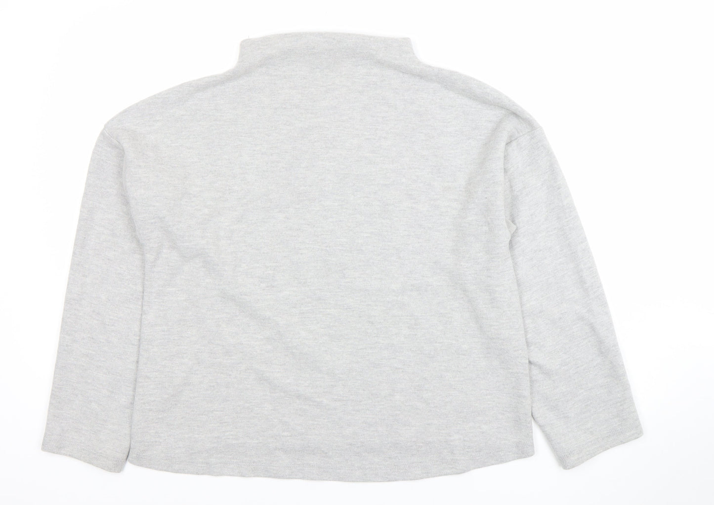 River Island Women Grey Cotton Blend Mock Neck Pullover Sweatshirt UK S