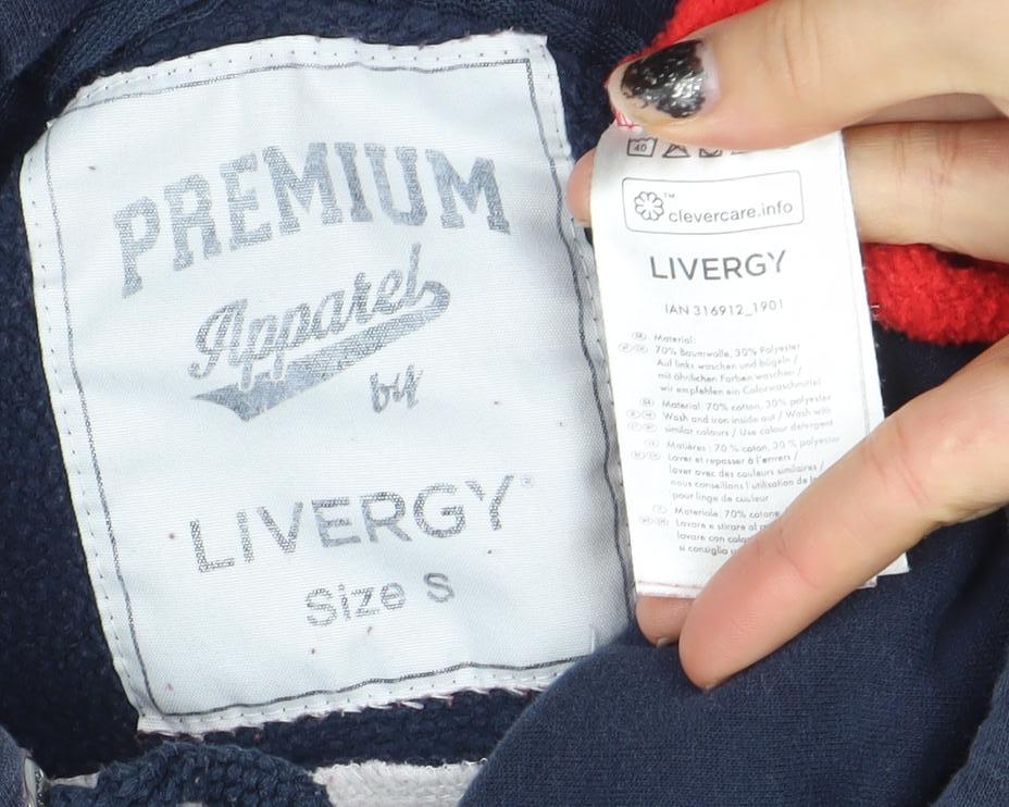 Livergy Men's Red Blue White Pullover Hoodie Size S Cotton Blend
