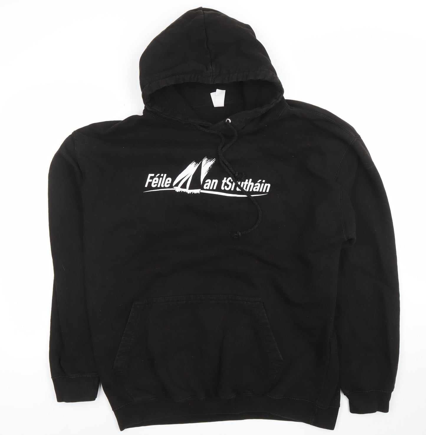 JustHoods AWDis Men's Black XL Pullover Hoodie Graphic Print Féile an tSrutháin