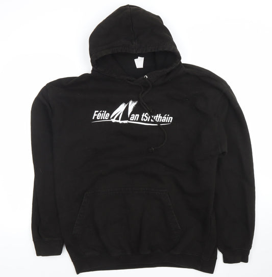 JustHoods AWDis Men's Black XL Pullover Hoodie Graphic Print Féile an tSrutháin